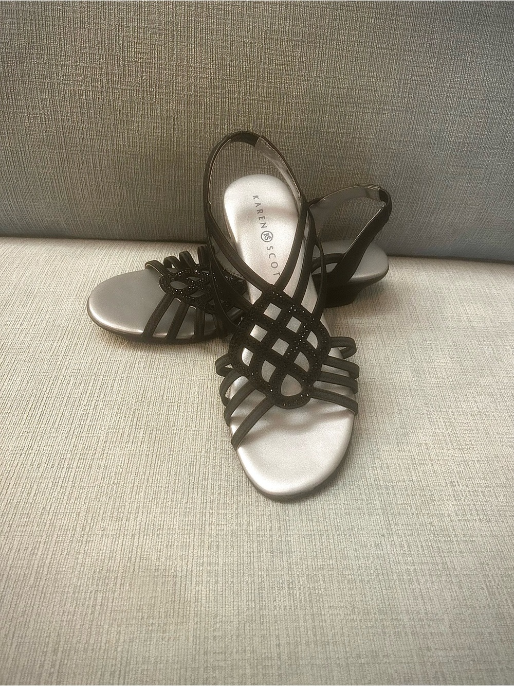 Karen Scott Black Strappy Woven Slingback Heels